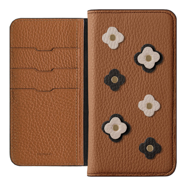 Genuine leather 32 colors Italian shrink leather floral motif notebook-style case AQUOS series