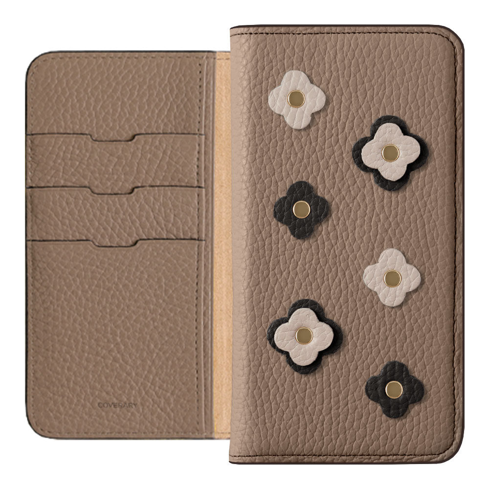 Genuine leather 32 colors Italian shrink leather floral motif notebook-style case Xperia series