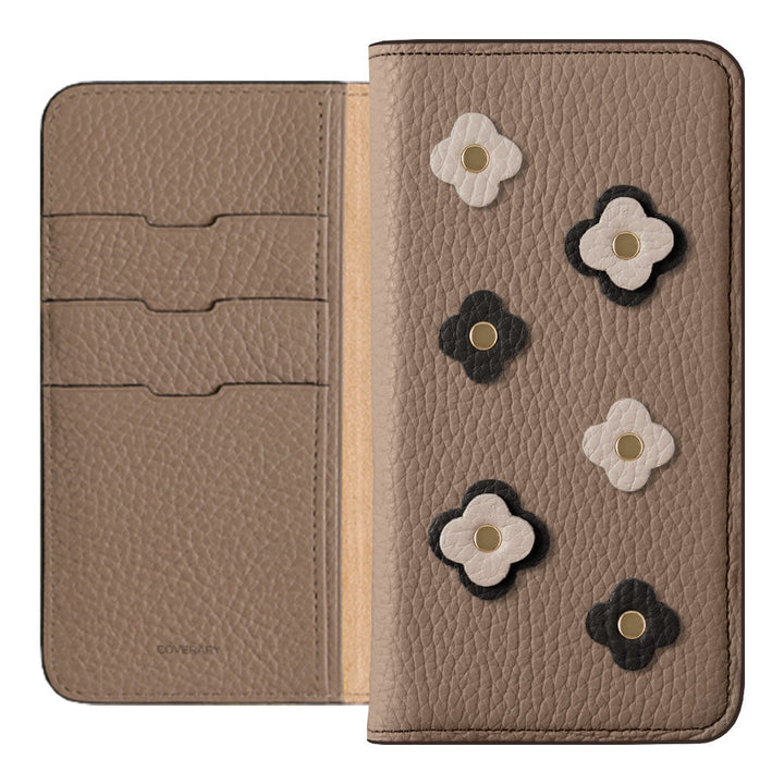 Genuine leather 32 colors Italian shrink leather floral motif notebook-style case AQUOS series