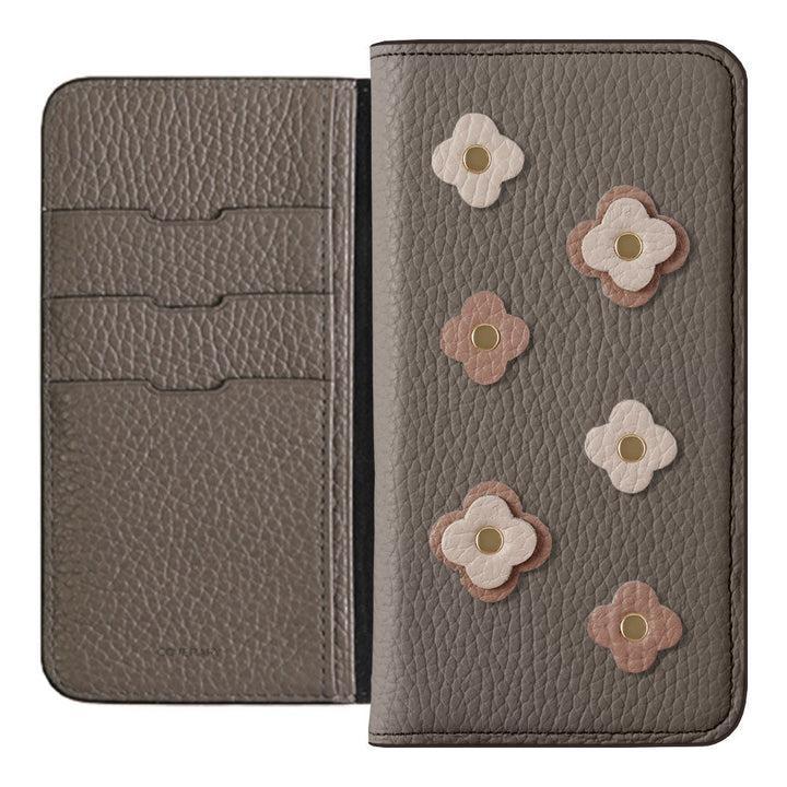 Genuine leather 32 colors Italian shrink leather floral motif notebook-style case AQUOS series