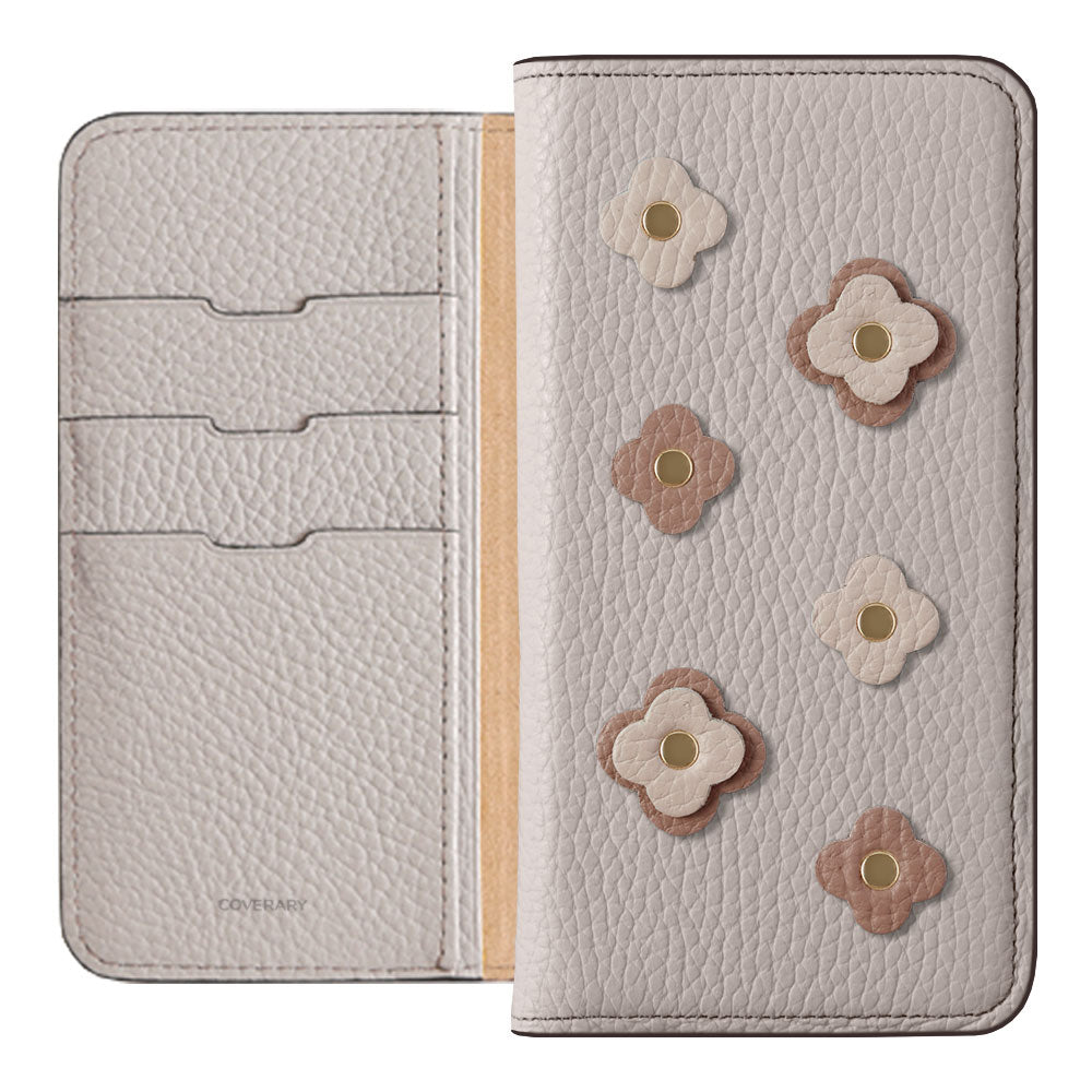 Genuine leather 32 colors Italian shrink leather floral motif notebook-style case Xperia series