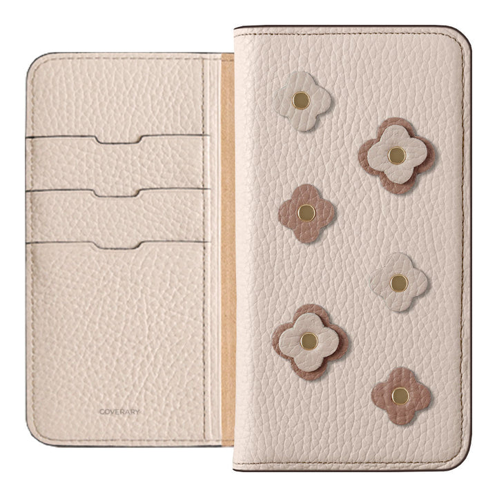 Genuine leather 32 colors Italian shrink leather floral motif notebook-style case Galaxy series
