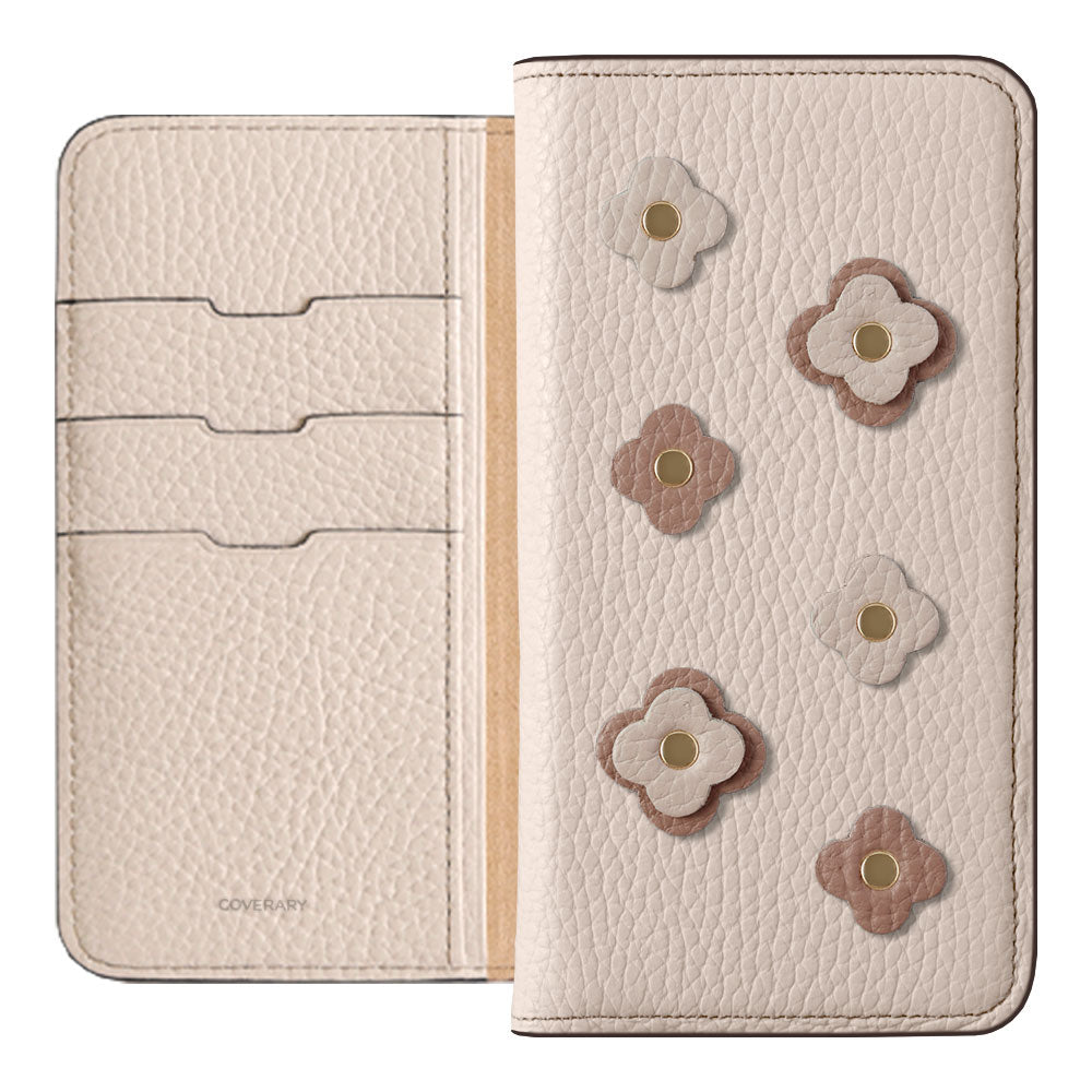 Genuine leather 32 colors Italian shrink leather floral motif notebook-style case AQUOS series