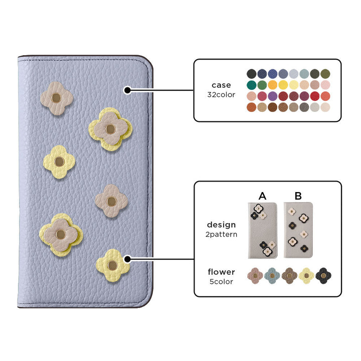 Genuine leather 32 colors Italian shrink leather floral motif notebook-style case Xperia series