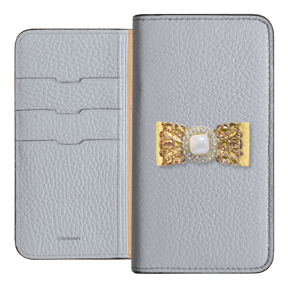 本革 32色 イタリアンシュリンクレザー レザーリボン ゴールドデコ 手帳型ケース iPhoneシリーズ