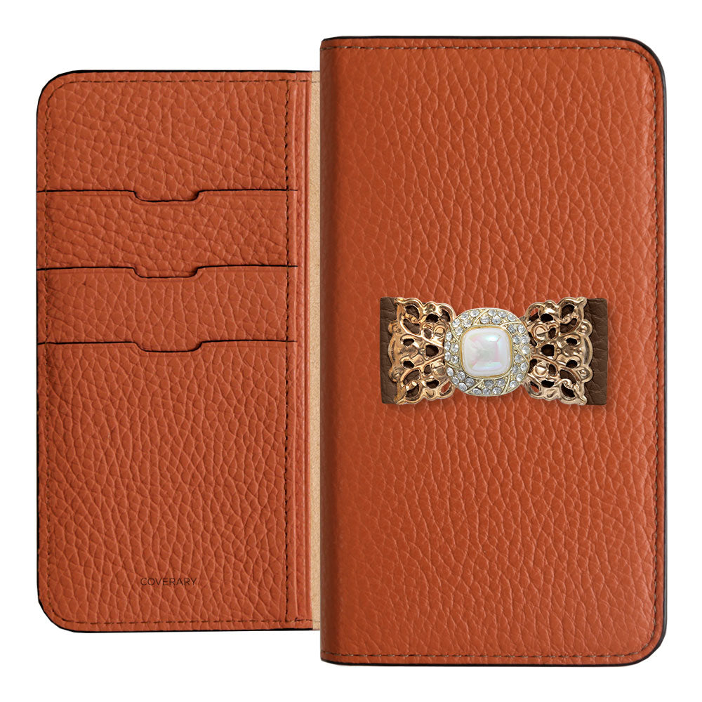 本革 32色 イタリアンシュリンクレザー レザーリボン ゴールドデコ 手帳型ケース AQUOSシリーズ