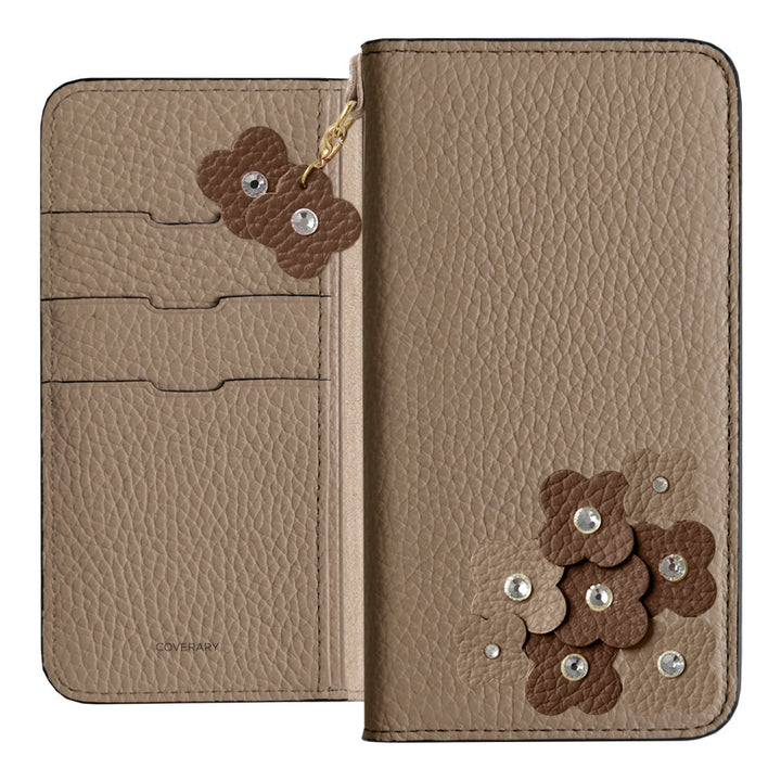 Étui portefeuille en cuir véritable italien grainé 32 couleurs avec breloque pétale pour la série AQUOS
