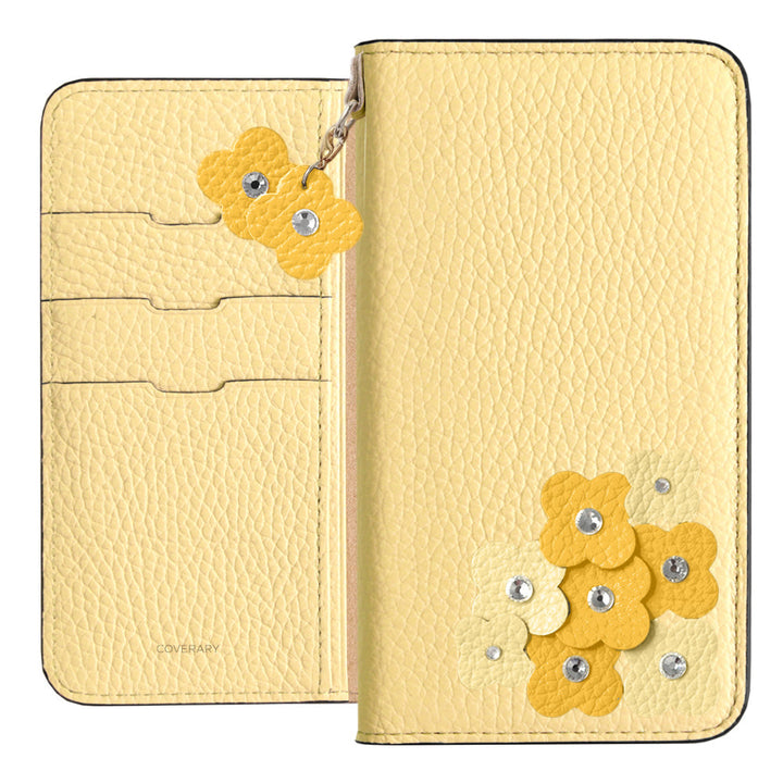 Étui portefeuille en cuir véritable italien grainé 32 couleurs avec breloque pétale pour la série AQUOS