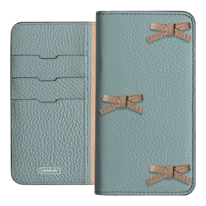 本革 32色 イタリアンシュリンクレザー リボンデコ 手帳型ケース iPhoneシリーズ