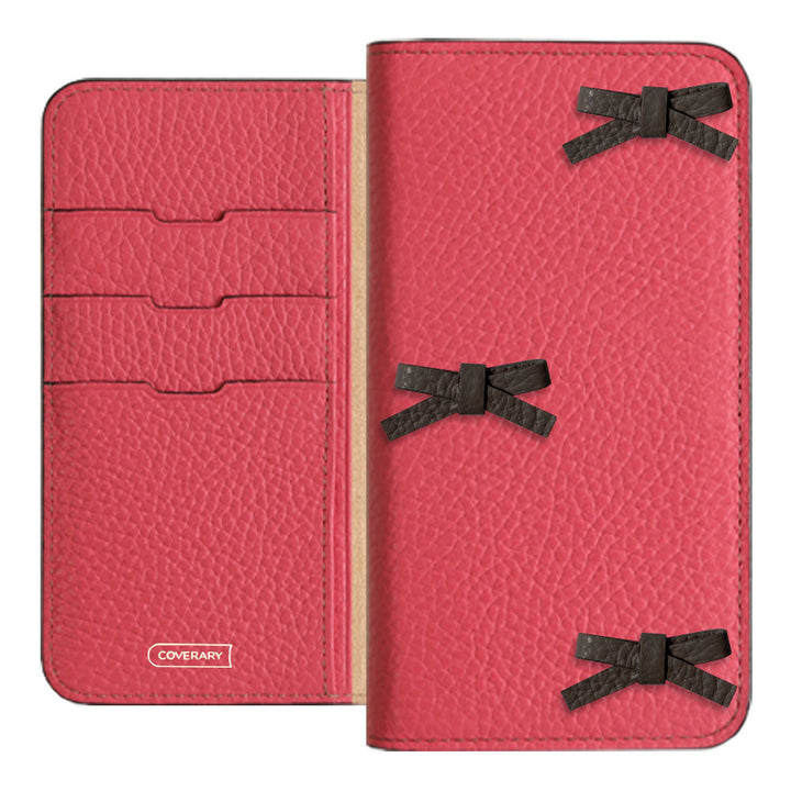 本革 32色 イタリアンシュリンクレザー リボンデコ 手帳型ケース iPhoneシリーズ