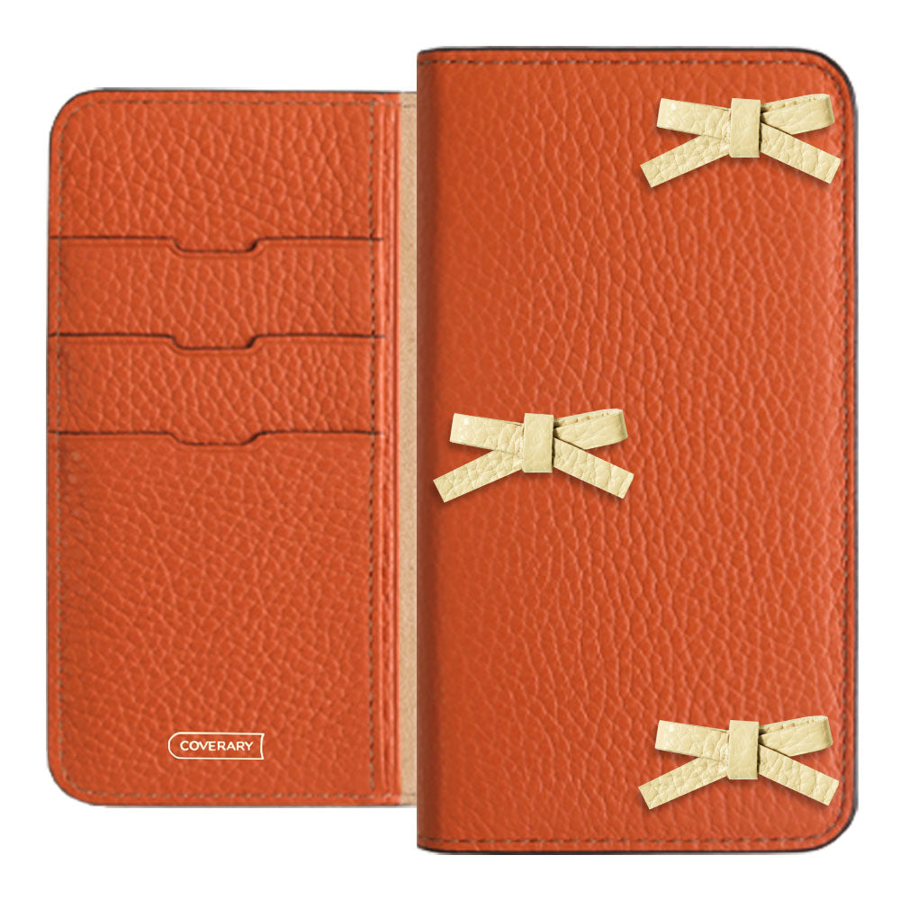 本革 32色 イタリアンシュリンクレザー リボンデコ 手帳型ケース iPhoneシリーズ