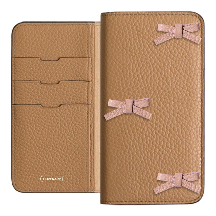 Cuir véritable 32 couleurs cuir italien grainé étui à rabat décoré de ruban série AQUOS