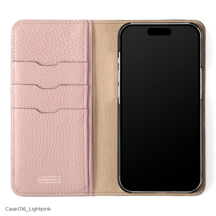 本革 32色 イタリアンシュリンクレザー 革紐リボン 手帳型ケース iPhoneシリーズ