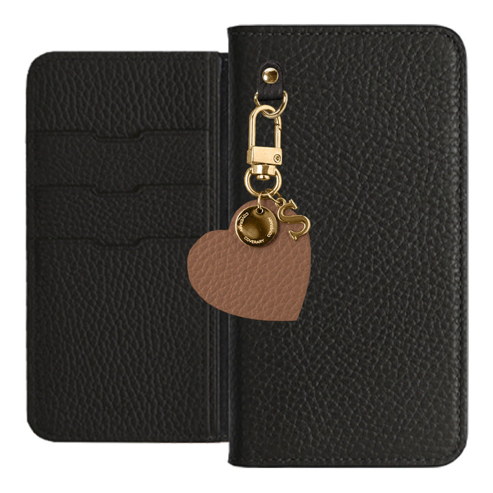Genuine leather 32 colors Italian shrink leather motif initial charm notebook-style case AQUOS series