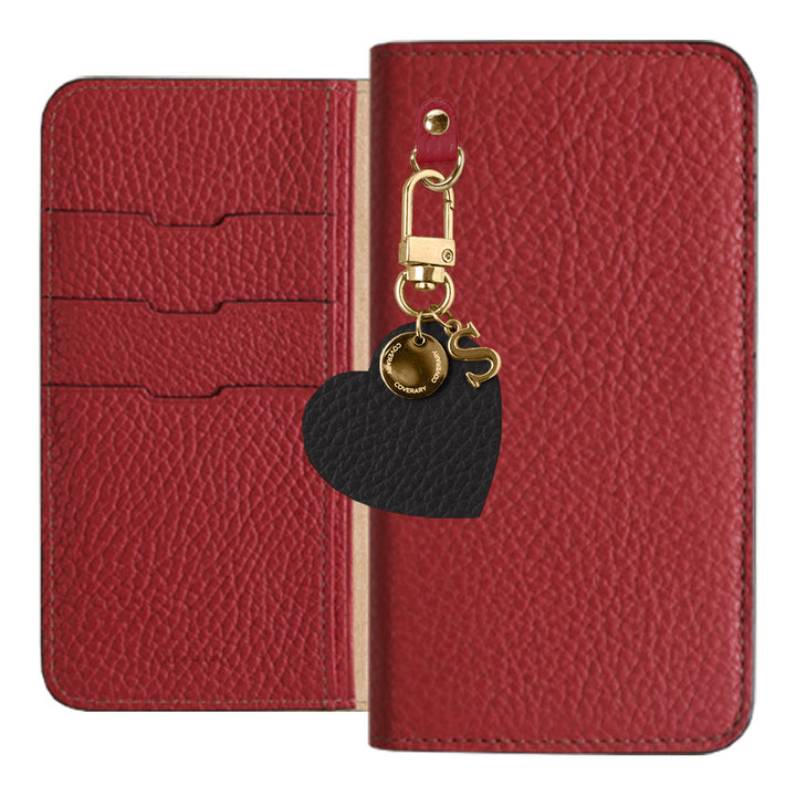 Genuine leather 32 colors Italian shrink leather motif initial charm notebook-style case AQUOS series