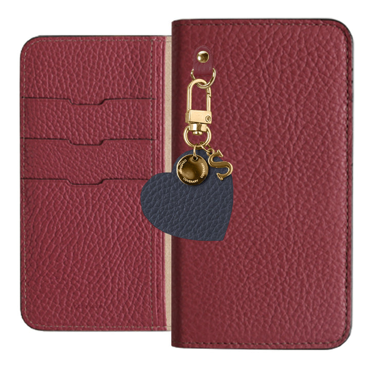 Genuine leather 32 colors Italian shrink leather motif initial charm notebook-style case AQUOS series
