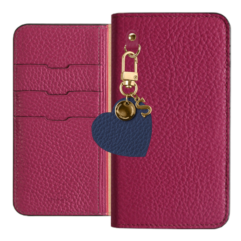 Genuine leather 32 colors Italian shrink leather motif initial charm notebook-style case AQUOS series