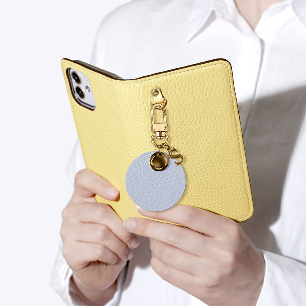 本革 32色 イタリアンシュリンクレザー モチーフイニシャルチャーム 手帳型ケース iPhoneシリーズ