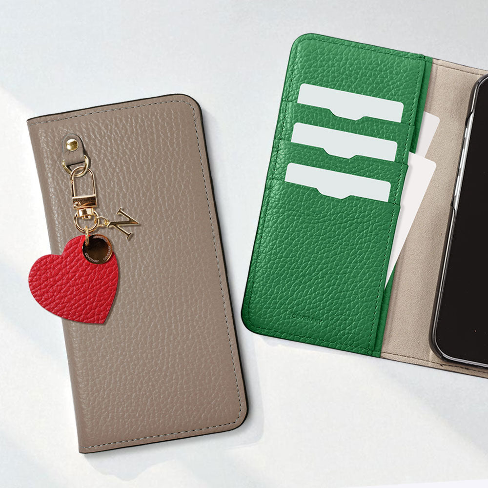 Genuine leather 32 colors Italian shrink leather motif initial charm notebook-style case Xperia series