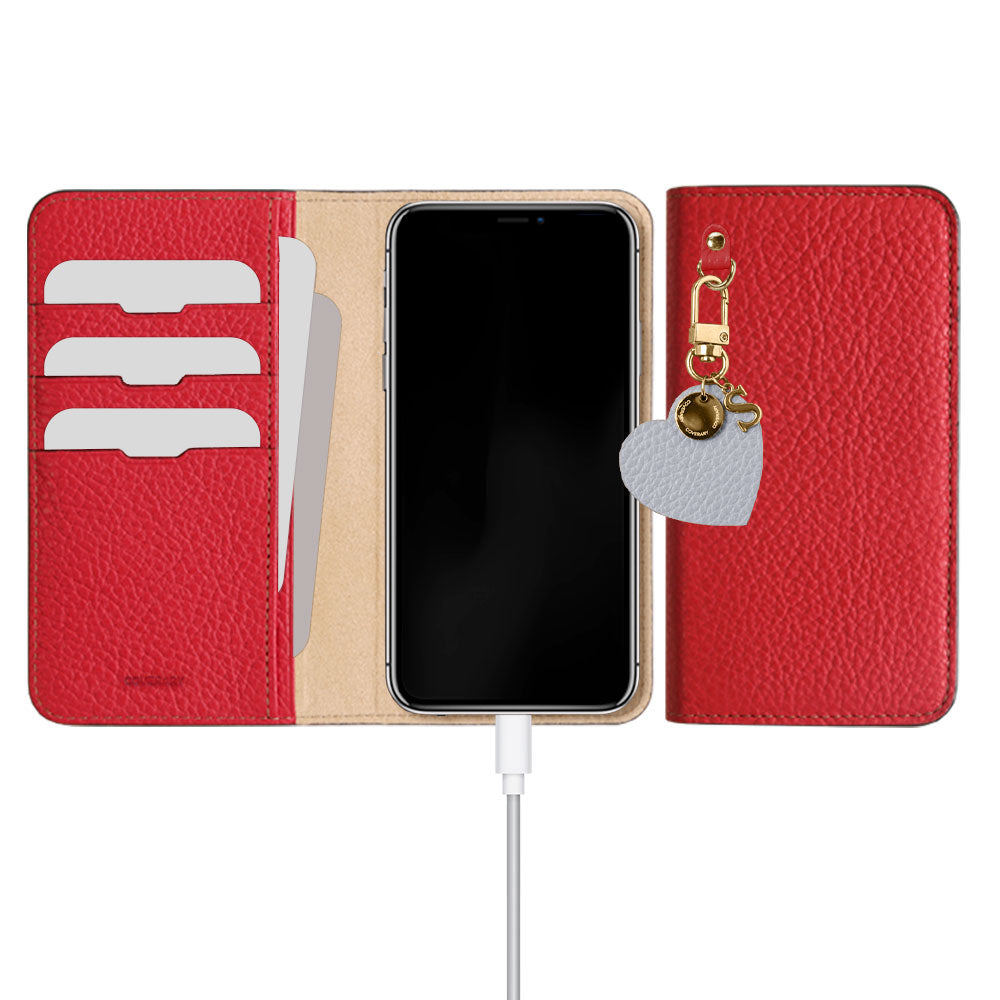 Genuine leather 32 colors Italian shrink leather motif initial charm notebook-style case Xperia series