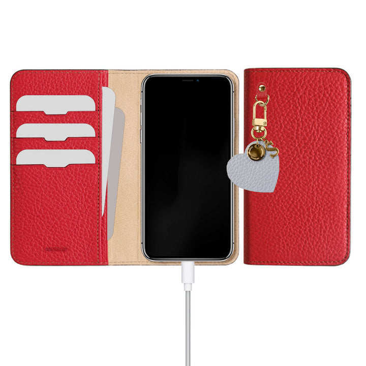 Genuine leather 32 colors Italian shrink leather motif initial charm notebook-style case AQUOS series