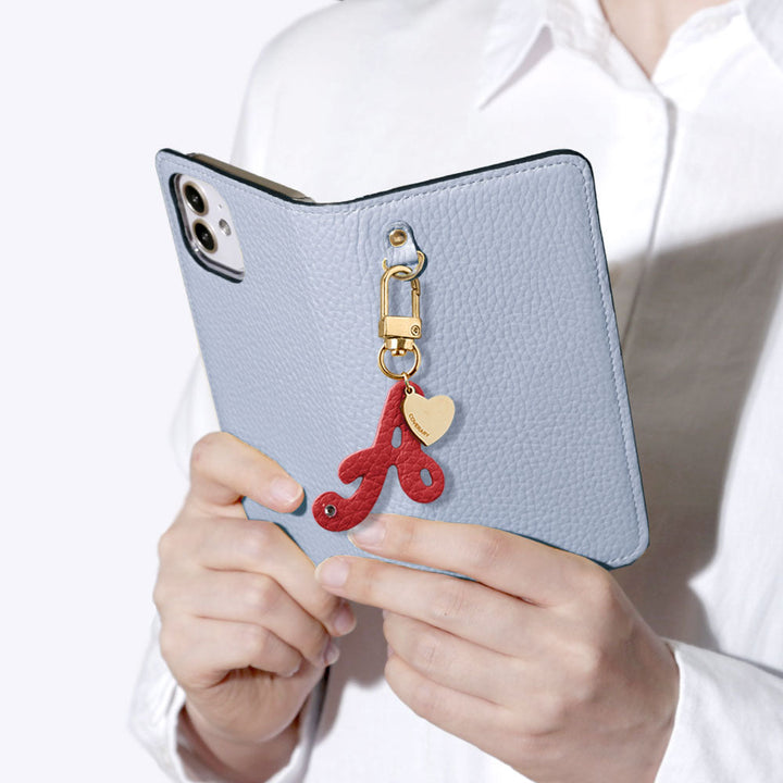 Genuine leather 32 colors Italian shrink leather mini initial charm notebook-style case AQUOS series