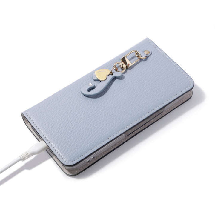 本革 32色 イタリアンシュリンクレザー miniイニシャルチャーム 手帳型ケース