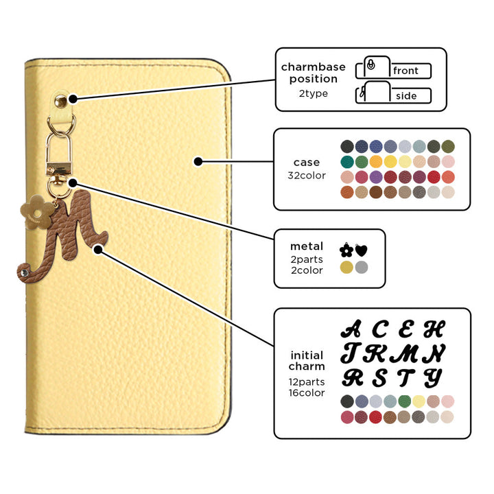 Genuine leather 32 colors Italian shrink leather mini initial charm notebook-style case Google Pixel series