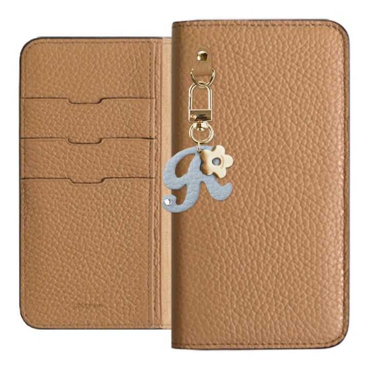 Genuine leather 32 colors Italian shrink leather mini initial charm notebook-style case Xperia series