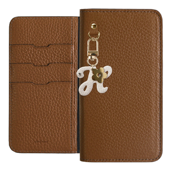 Genuine leather 32 colors Italian shrink leather mini initial charm notebook-style case Xperia series