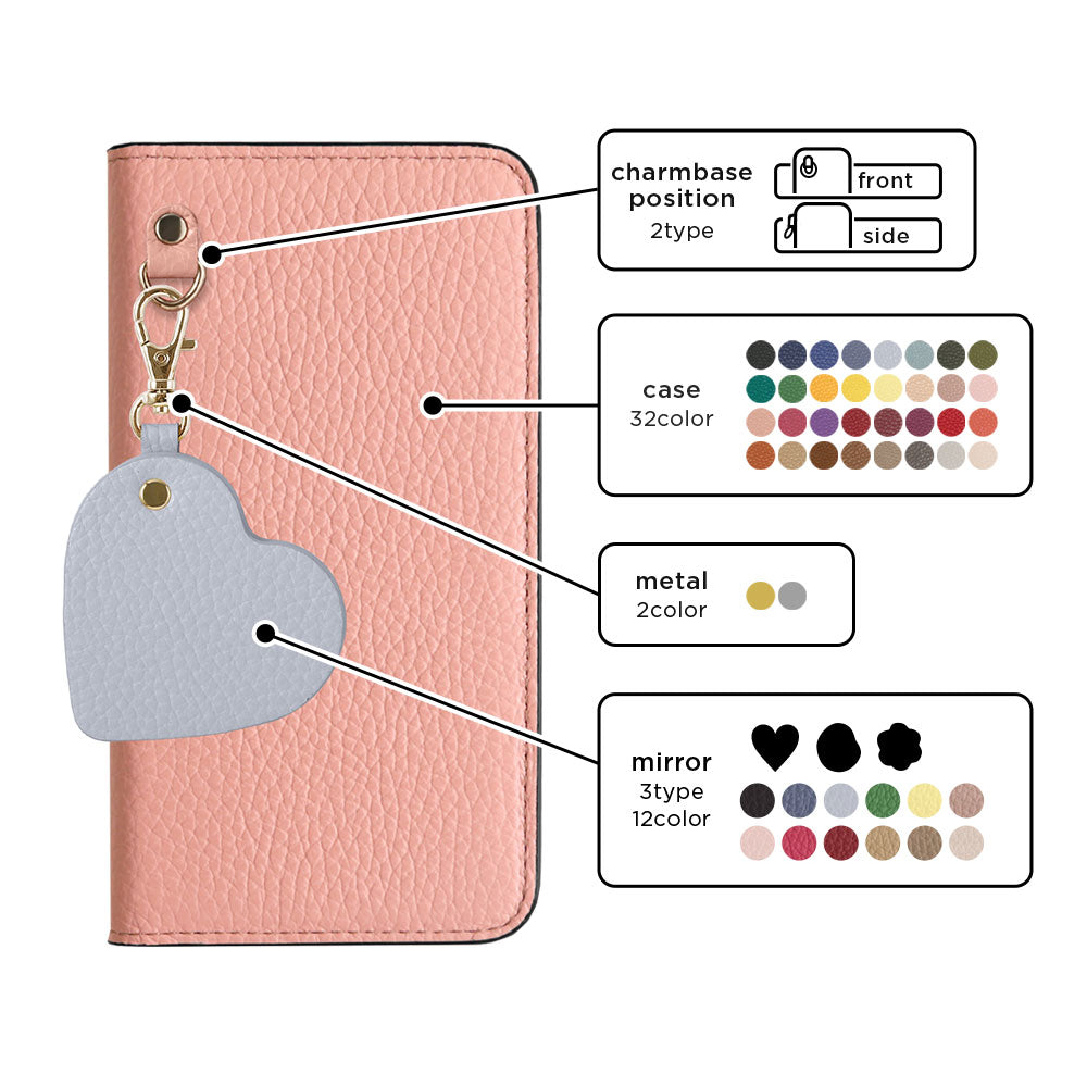 Genuine Leather 32 Colors Italian Shrink Leather Motif Mirror Charm Notebook Case