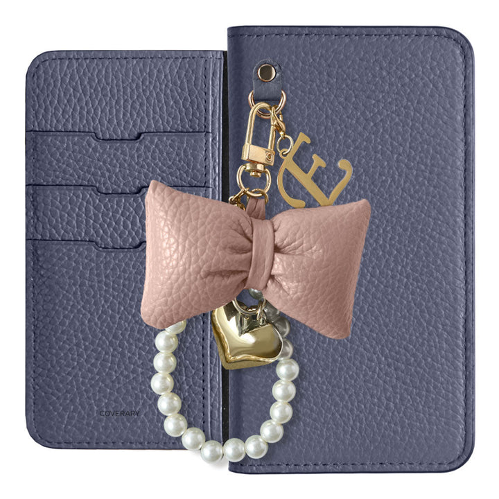 Genuine Leather 32 Colors Italian Shrink Leather Padded Ribbon Initial Pearl Charm Wallet Case for Xperia Series