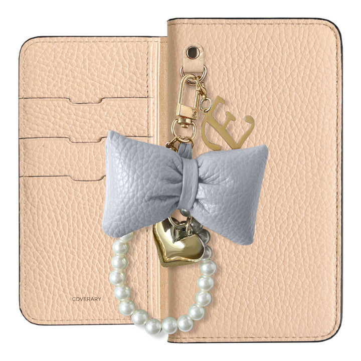 Genuine Leather 32 Colors Italian Shrink Leather Padded Ribbon Initial Pearl Charm Wallet Case for Xperia Series
