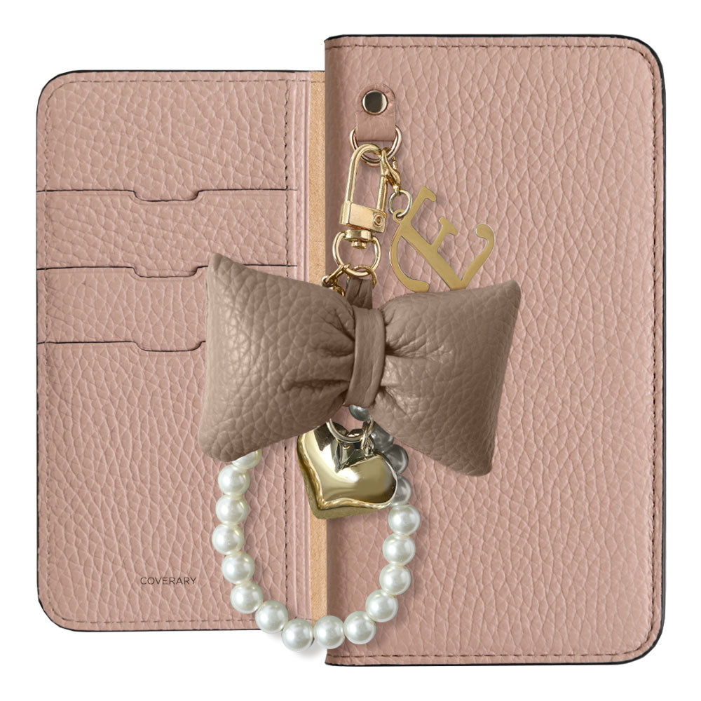 Genuine Leather 32 Colors Italian Shrink Leather Padded Ribbon Initial Pearl Charm Wallet Case for Xperia Series