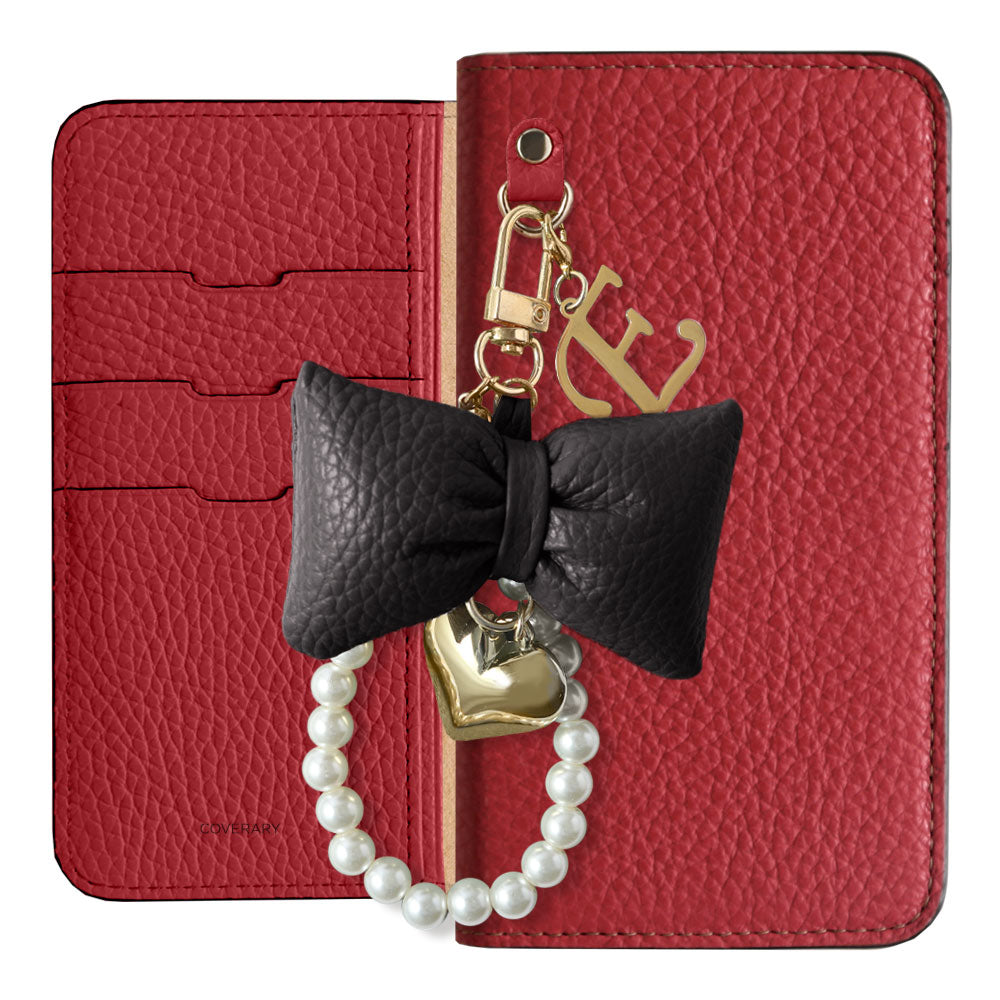 Genuine Leather 32 Colors Italian Shrink Leather Padded Ribbon Initial Pearl Charm Wallet Case for Xperia Series