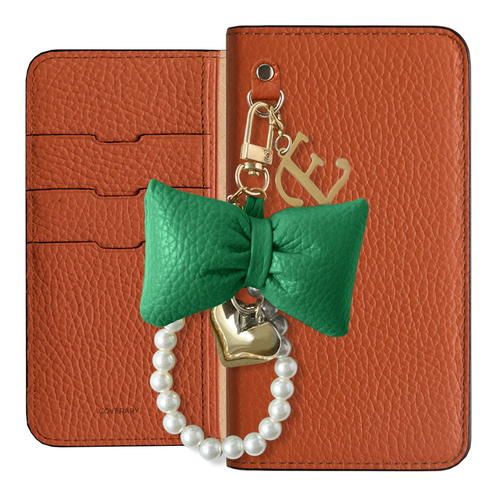 Genuine Leather 32 Colors Italian Shrink Leather Padded Ribbon Initial Pearl Charm Wallet Case AQUOS Series