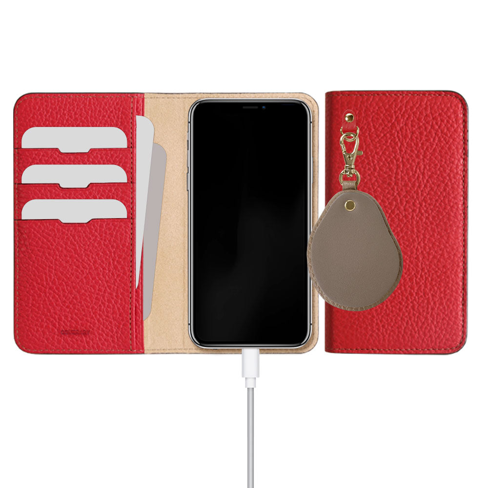 Genuine leather 32 colors Italian shrink leather Different material nuance Mirror charm Notebook type case