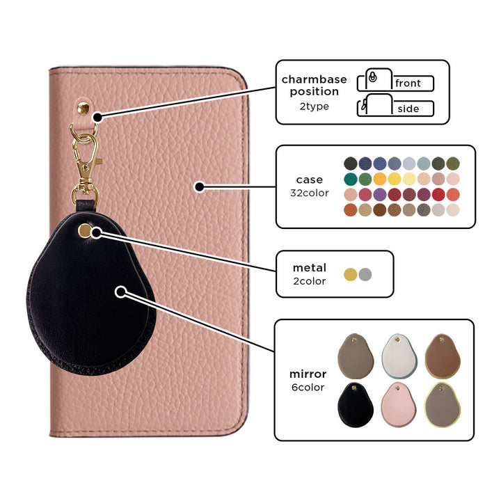 Genuine leather 32 colors Italian shrink leather Different material nuance Mirror charm Notebook type case