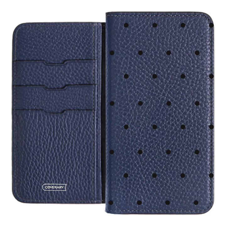 Étui portefeuille en cuir véritable italien grainé à pois, 32 couleurs, pour la série Xperia