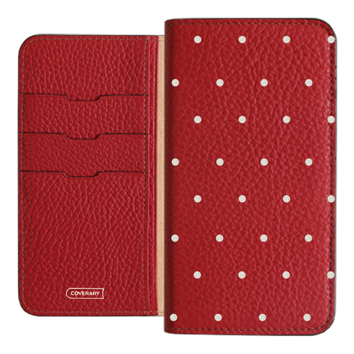 Étui portefeuille en cuir véritable italien grainé à pois, 32 couleurs, pour la série Xperia