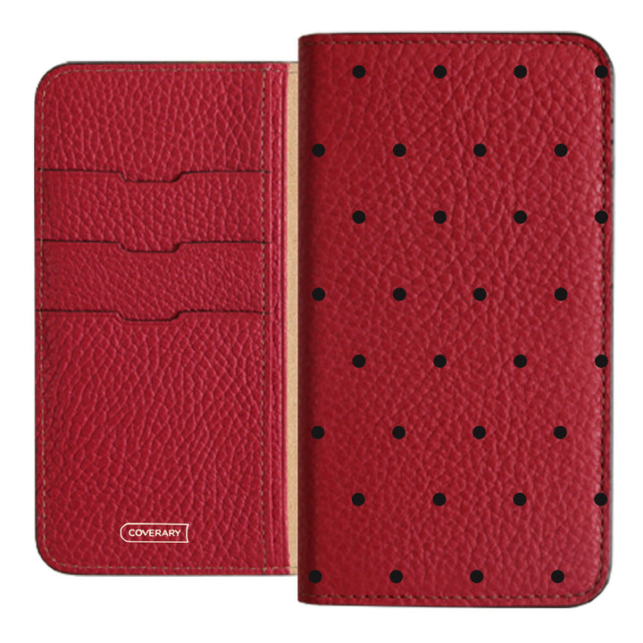 Genuine leather 32 colors Italian shrink leather dot pattern notebook-style case iPhone series