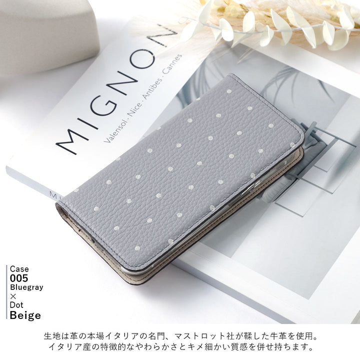 Genuine leather 32 colors Italian shrink leather dot pattern notebook-style case iPhone series