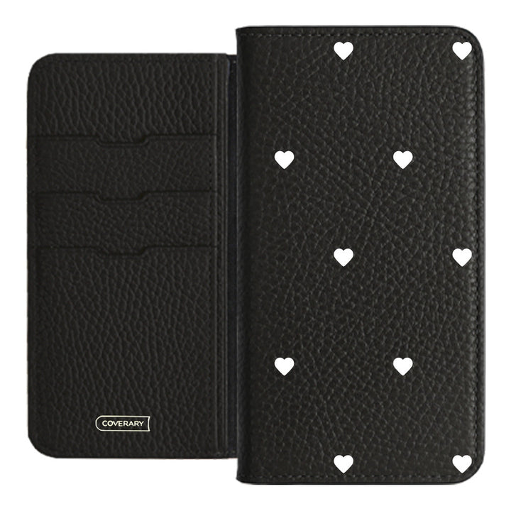 本革 32色 イタリアンシュリンクレザー ハート柄 手帳型ケース Galaxyシリーズ