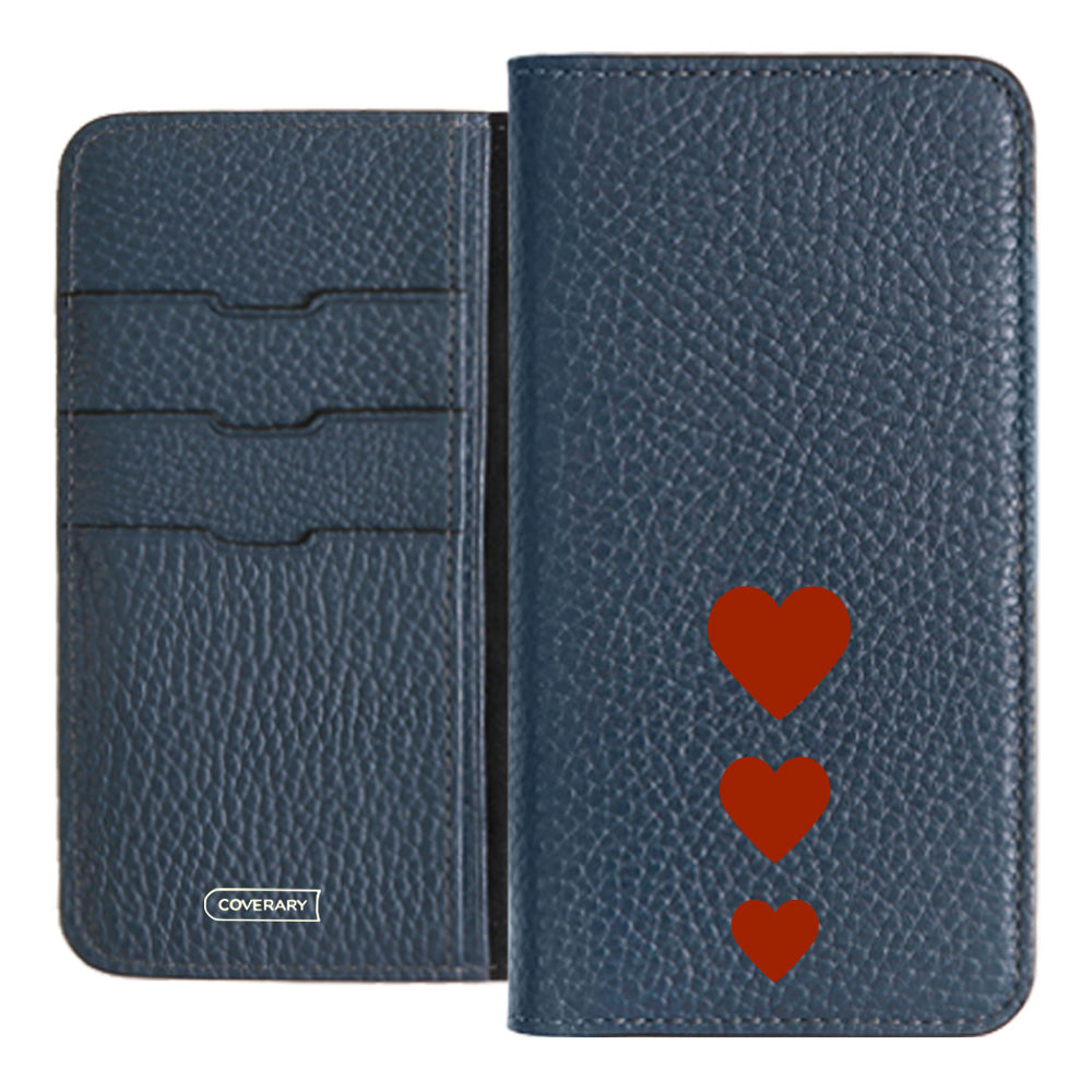 本革 32色 イタリアンシュリンクレザー ハート柄 手帳型ケース Xperiaシリーズ