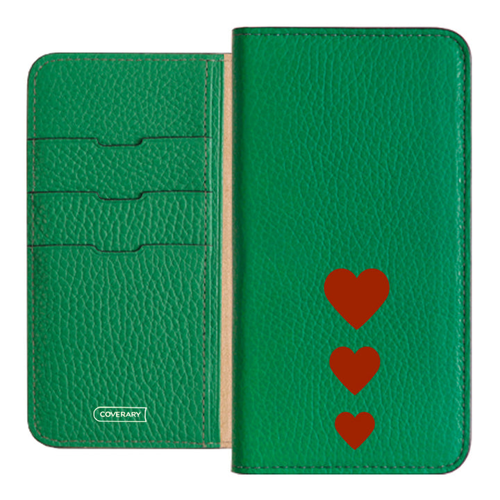 本革 32色 イタリアンシュリンクレザー ハート柄 手帳型ケース Xperiaシリーズ