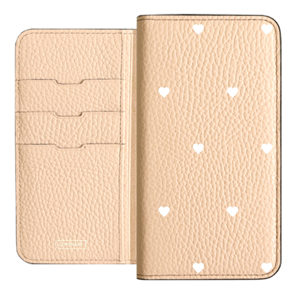 本革 32色 イタリアンシュリンクレザー ハート柄 手帳型ケース Xperiaシリーズ