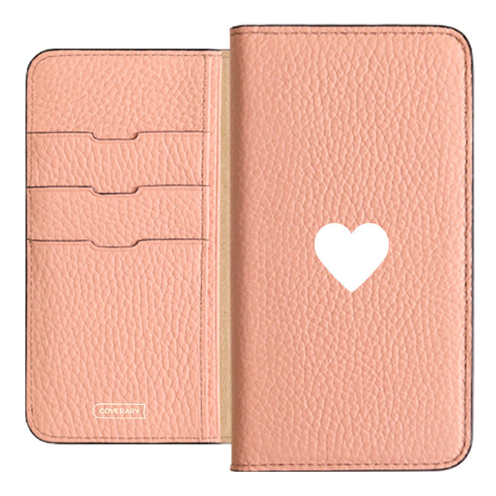 本革 32色 イタリアンシュリンクレザー ハート柄 手帳型ケース Xperiaシリーズ