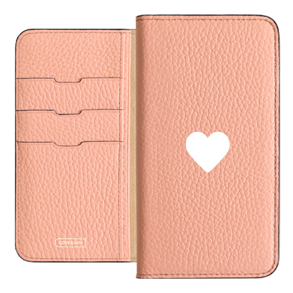 本革 32色 イタリアンシュリンクレザー ハート柄 手帳型ケース Galaxyシリーズ