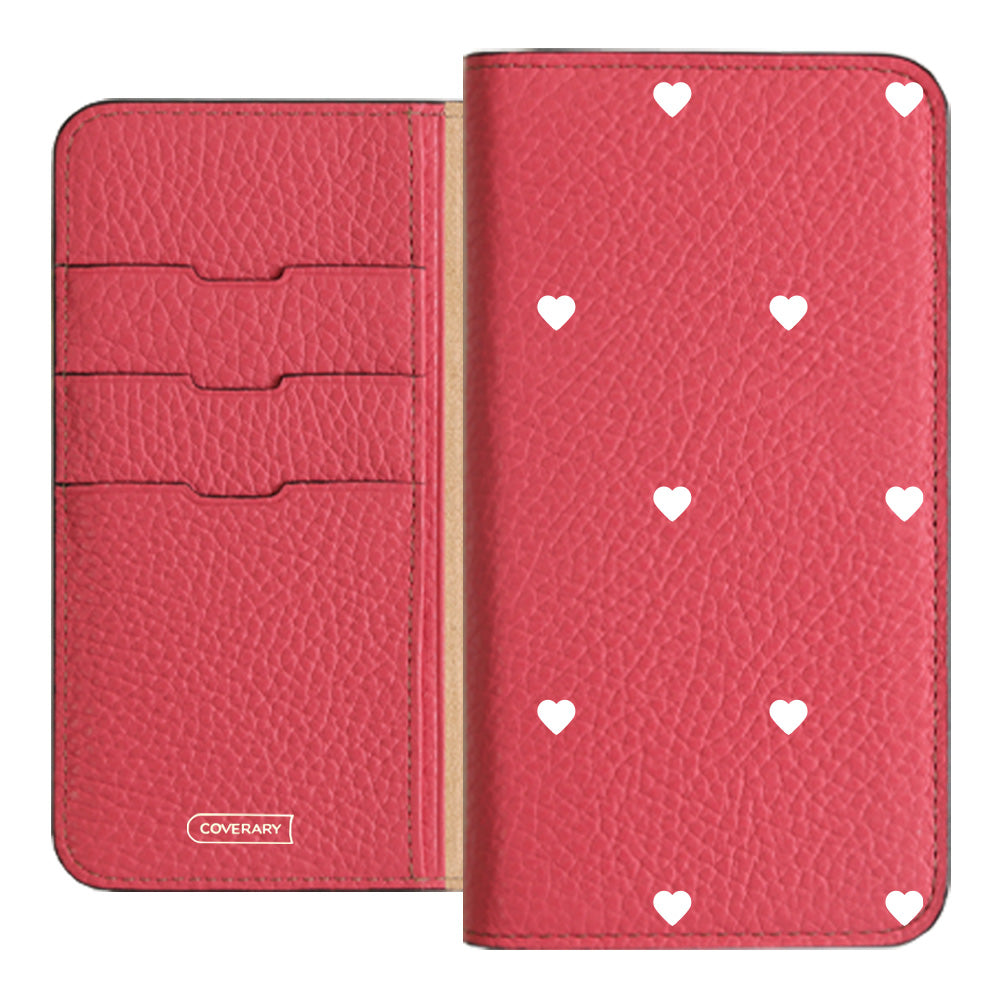 本革 32色 イタリアンシュリンクレザー ハート柄 手帳型ケース Xperiaシリーズ