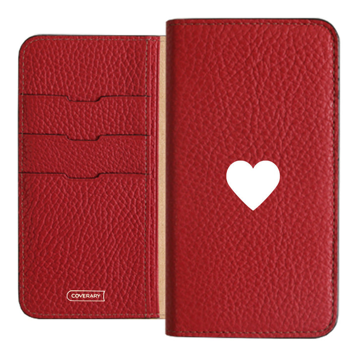 本革 32色 イタリアンシュリンクレザー ハート柄 手帳型ケース Xperiaシリーズ